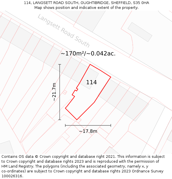 114, LANGSETT ROAD SOUTH, OUGHTIBRIDGE, SHEFFIELD, S35 0HA: Plot and title map