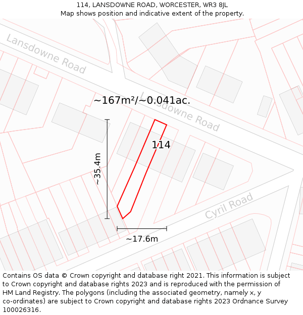 114, LANSDOWNE ROAD, WORCESTER, WR3 8JL: Plot and title map