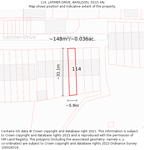 114, LATIMER DRIVE, BASILDON, SS15 4AJ: Plot and title map