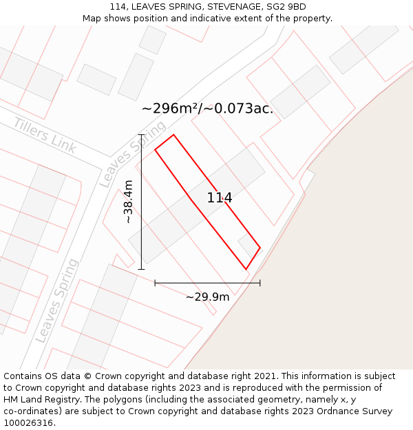 114, LEAVES SPRING, STEVENAGE, SG2 9BD: Plot and title map
