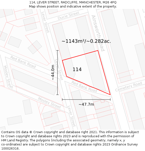 114, LEVER STREET, RADCLIFFE, MANCHESTER, M26 4PQ: Plot and title map