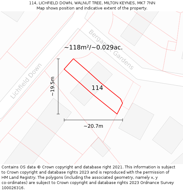 114, LICHFIELD DOWN, WALNUT TREE, MILTON KEYNES, MK7 7NN: Plot and title map