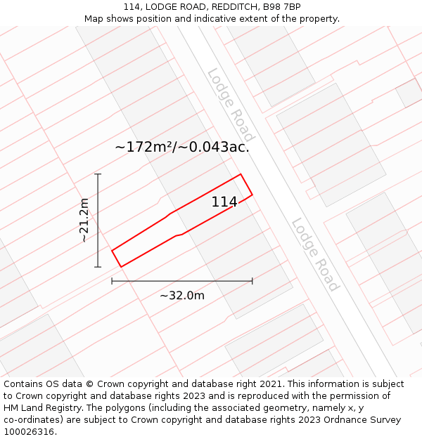 114, LODGE ROAD, REDDITCH, B98 7BP: Plot and title map