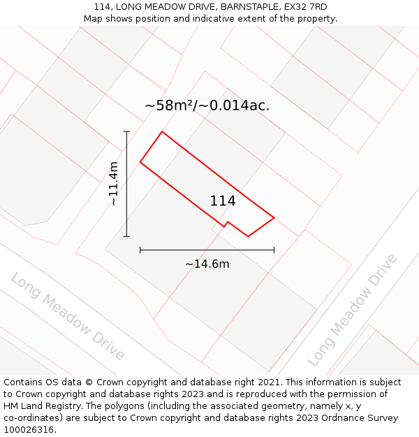 114, LONG MEADOW DRIVE, BARNSTAPLE, EX32 7RD: Plot and title map