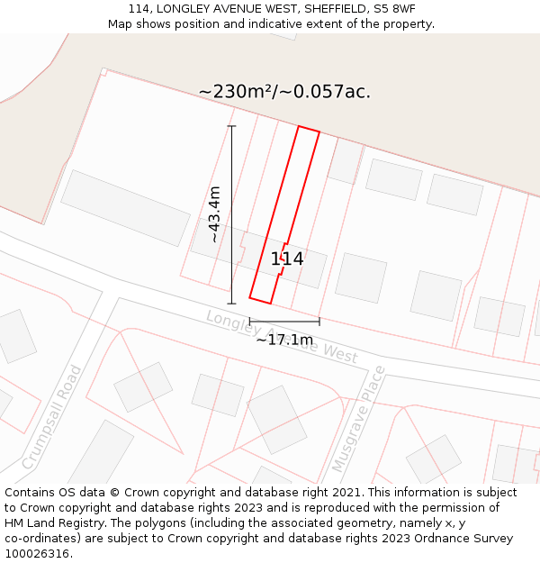 114, LONGLEY AVENUE WEST, SHEFFIELD, S5 8WF: Plot and title map