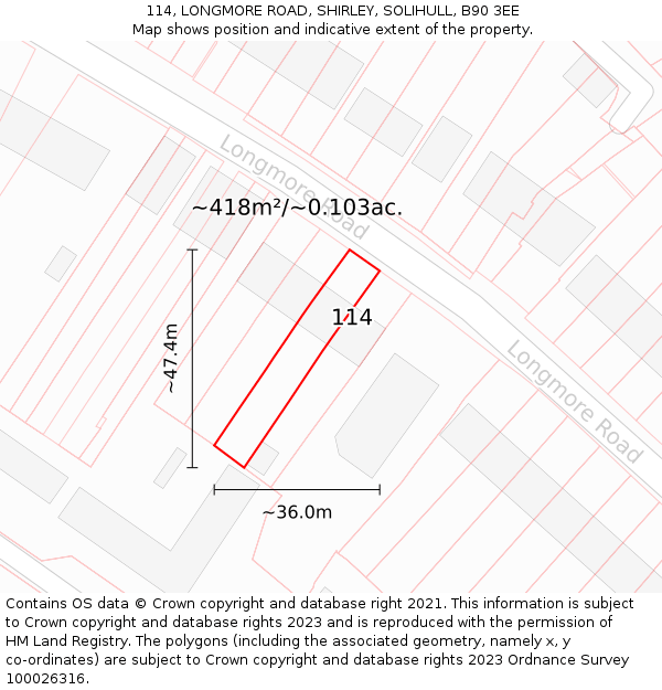 114, LONGMORE ROAD, SHIRLEY, SOLIHULL, B90 3EE: Plot and title map