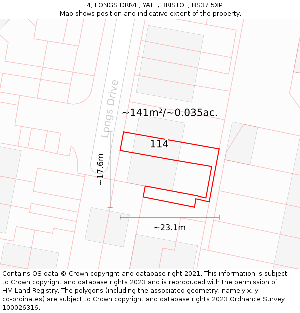 114, LONGS DRIVE, YATE, BRISTOL, BS37 5XP: Plot and title map