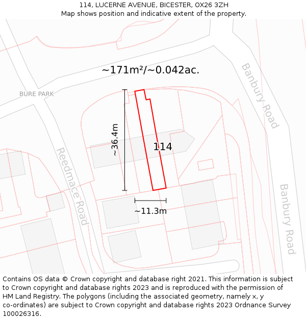 114, LUCERNE AVENUE, BICESTER, OX26 3ZH: Plot and title map