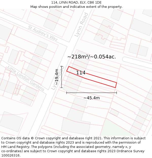 114, LYNN ROAD, ELY, CB6 1DE: Plot and title map