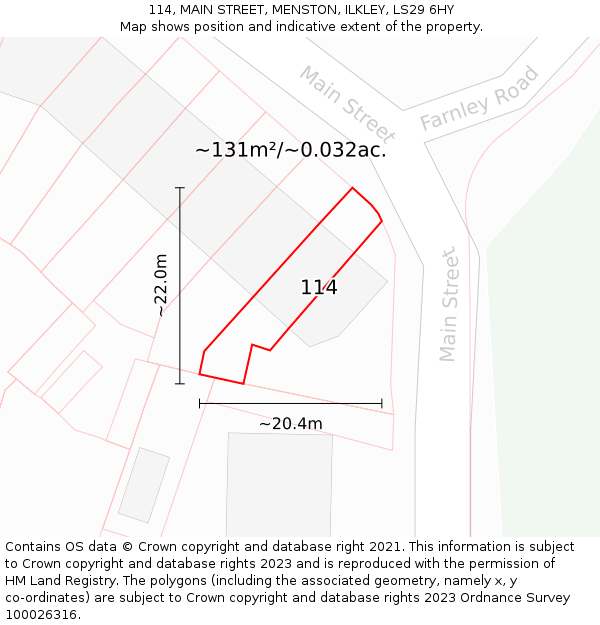 114, MAIN STREET, MENSTON, ILKLEY, LS29 6HY: Plot and title map