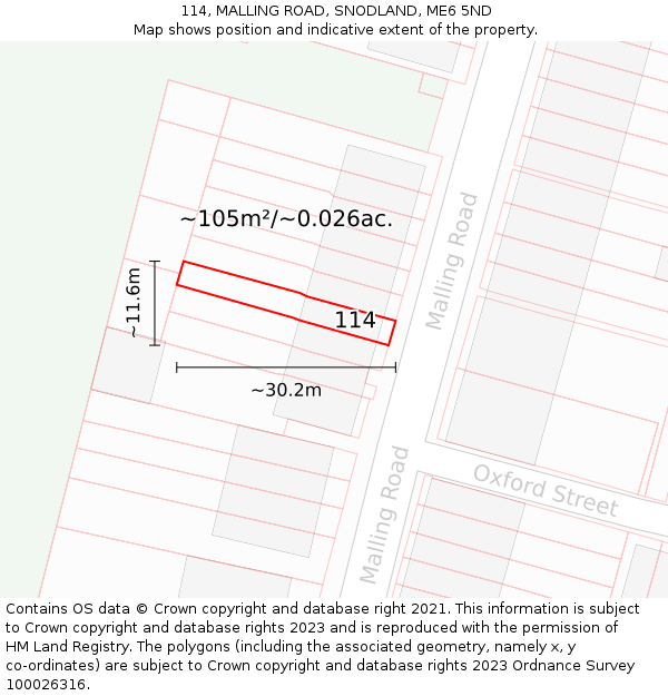 114, MALLING ROAD, SNODLAND, ME6 5ND: Plot and title map