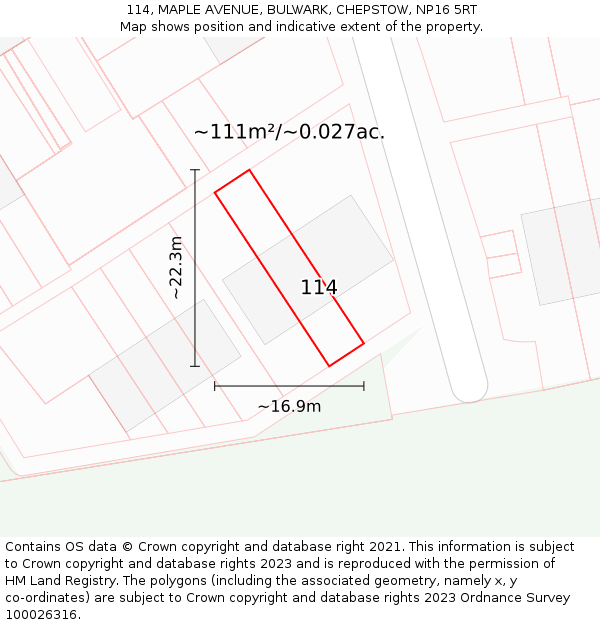114, MAPLE AVENUE, BULWARK, CHEPSTOW, NP16 5RT: Plot and title map