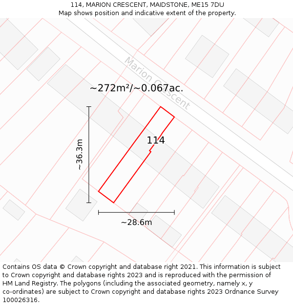 114, MARION CRESCENT, MAIDSTONE, ME15 7DU: Plot and title map