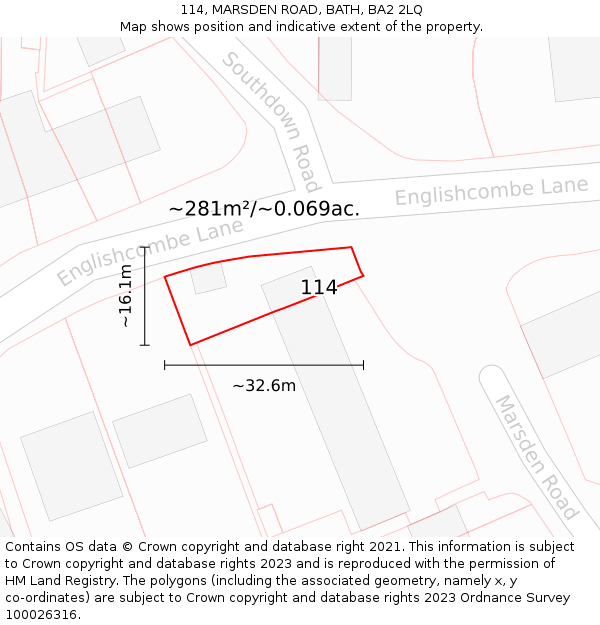 114, MARSDEN ROAD, BATH, BA2 2LQ: Plot and title map