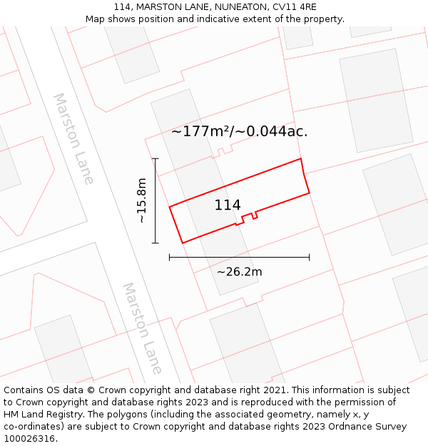 114, MARSTON LANE, NUNEATON, CV11 4RE: Plot and title map