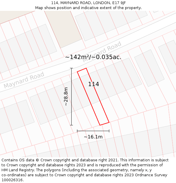 114, MAYNARD ROAD, LONDON, E17 9JF: Plot and title map