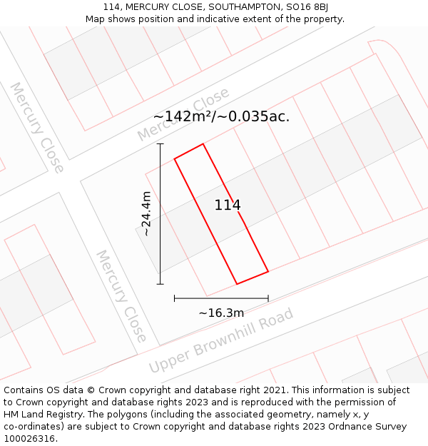 114, MERCURY CLOSE, SOUTHAMPTON, SO16 8BJ: Plot and title map