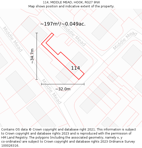 114, MIDDLE MEAD, HOOK, RG27 9NX: Plot and title map