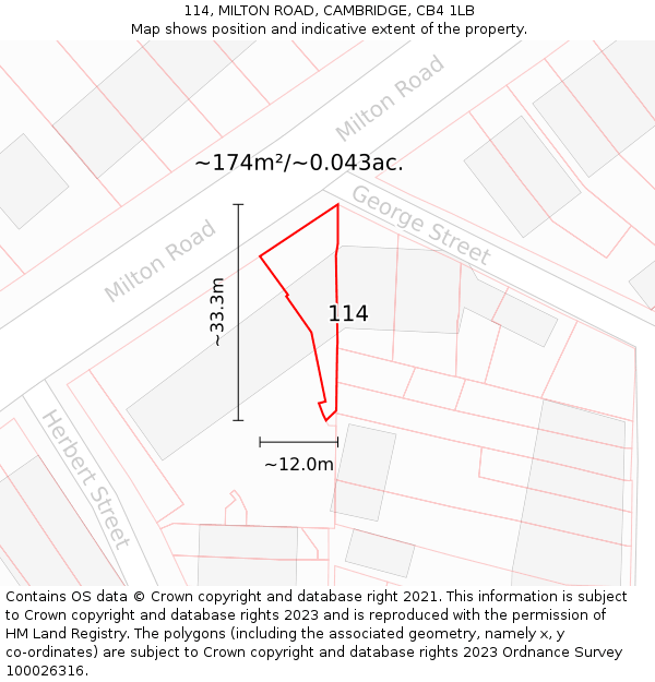 114, MILTON ROAD, CAMBRIDGE, CB4 1LB: Plot and title map