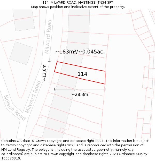 114, MILWARD ROAD, HASTINGS, TN34 3RT: Plot and title map
