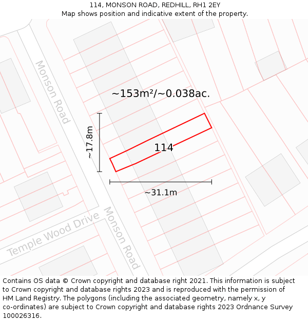 114, MONSON ROAD, REDHILL, RH1 2EY: Plot and title map