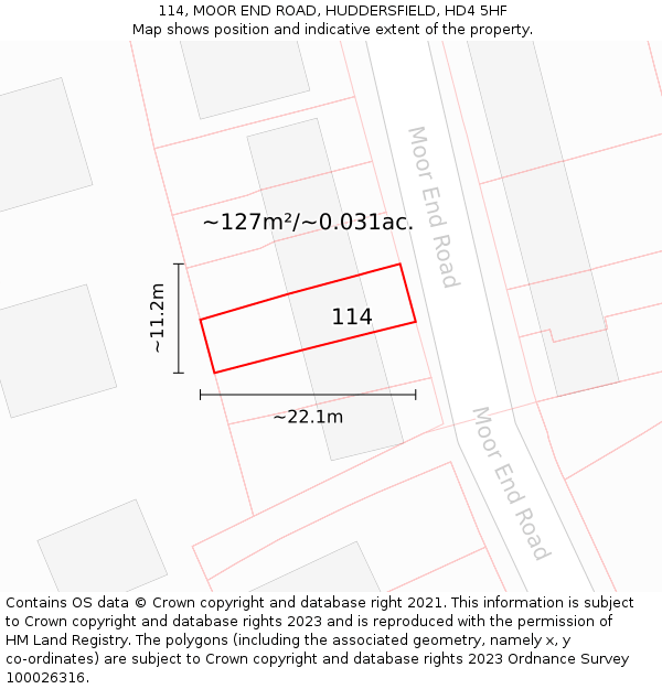 114, MOOR END ROAD, HUDDERSFIELD, HD4 5HF: Plot and title map