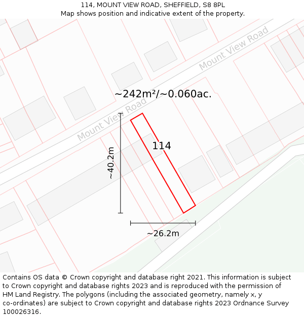 114, MOUNT VIEW ROAD, SHEFFIELD, S8 8PL: Plot and title map