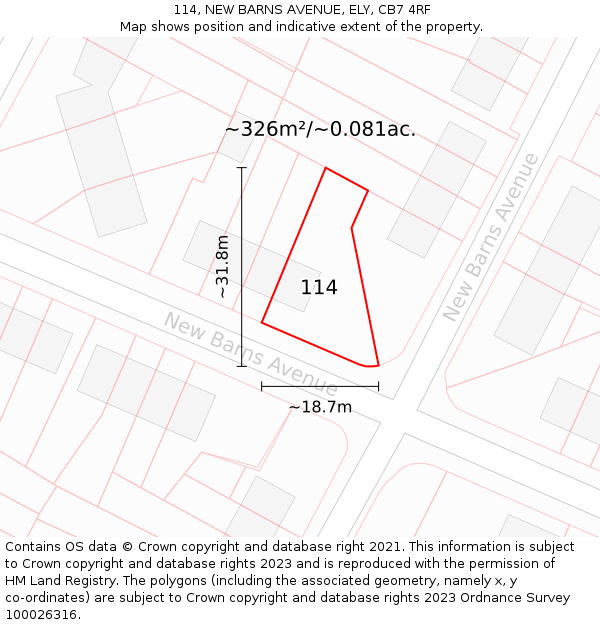 114, NEW BARNS AVENUE, ELY, CB7 4RF: Plot and title map