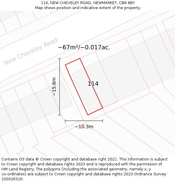114, NEW CHEVELEY ROAD, NEWMARKET, CB8 8BY: Plot and title map