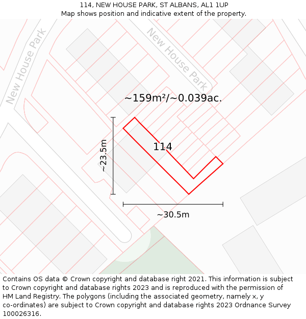 114, NEW HOUSE PARK, ST ALBANS, AL1 1UP: Plot and title map