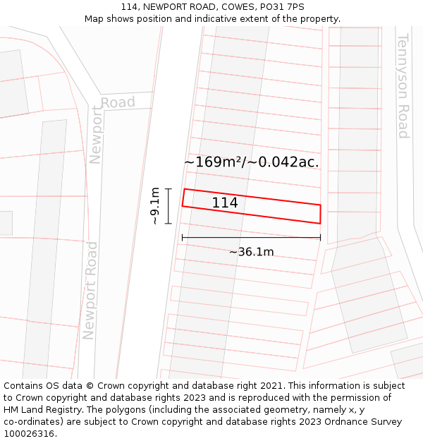 114, NEWPORT ROAD, COWES, PO31 7PS: Plot and title map