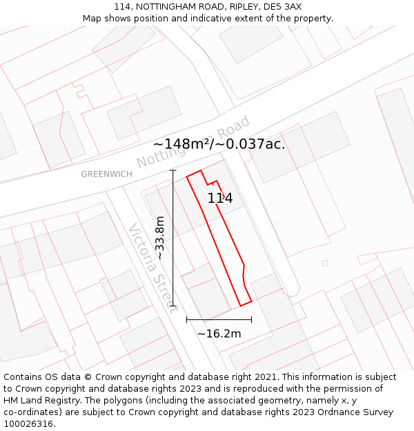 114, NOTTINGHAM ROAD, RIPLEY, DE5 3AX: Plot and title map