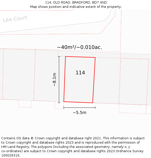114, OLD ROAD, BRADFORD, BD7 4ND: Plot and title map