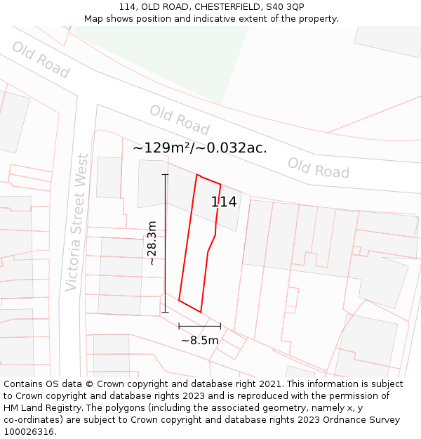 114, OLD ROAD, CHESTERFIELD, S40 3QP: Plot and title map