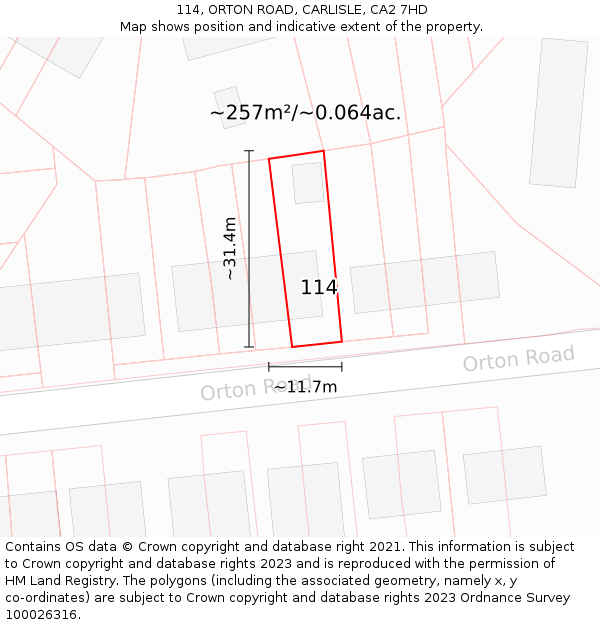 114, ORTON ROAD, CARLISLE, CA2 7HD: Plot and title map