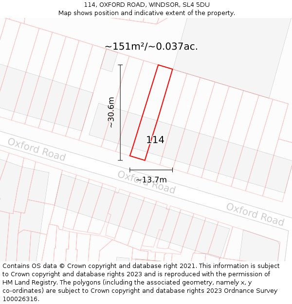 114, OXFORD ROAD, WINDSOR, SL4 5DU: Plot and title map