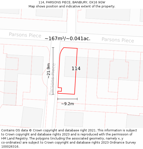 114, PARSONS PIECE, BANBURY, OX16 9GW: Plot and title map