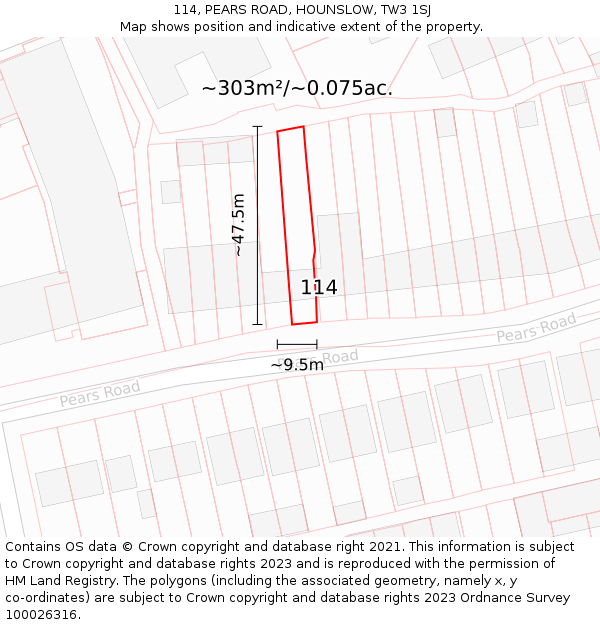 114, PEARS ROAD, HOUNSLOW, TW3 1SJ: Plot and title map