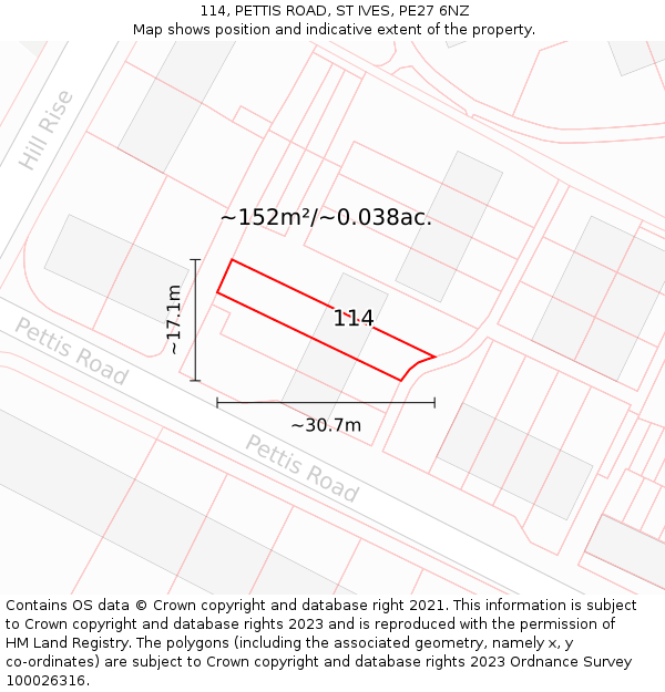 114, PETTIS ROAD, ST IVES, PE27 6NZ: Plot and title map