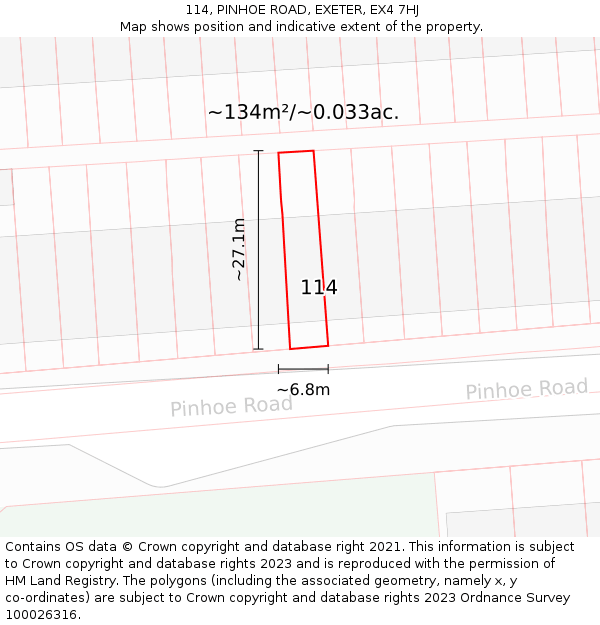 114, PINHOE ROAD, EXETER, EX4 7HJ: Plot and title map