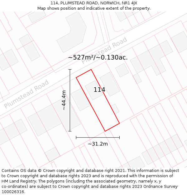 114, PLUMSTEAD ROAD, NORWICH, NR1 4JX: Plot and title map