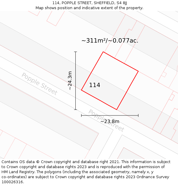 114, POPPLE STREET, SHEFFIELD, S4 8JJ: Plot and title map