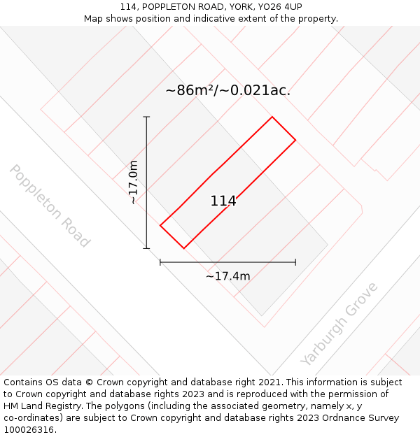 114, POPPLETON ROAD, YORK, YO26 4UP: Plot and title map