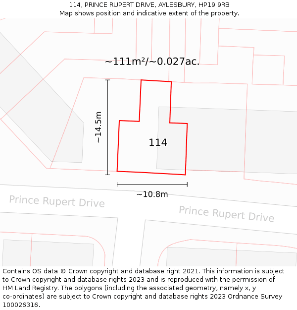114, PRINCE RUPERT DRIVE, AYLESBURY, HP19 9RB: Plot and title map