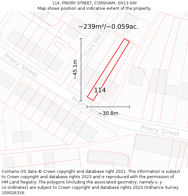 114, PRIORY STREET, CORSHAM, SN13 0AY: Plot and title map