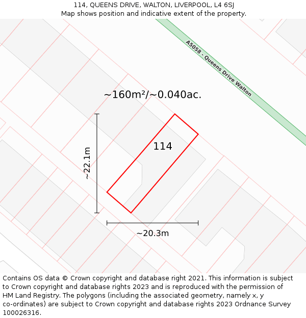 114, QUEENS DRIVE, WALTON, LIVERPOOL, L4 6SJ: Plot and title map