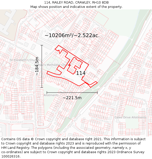 114, RAILEY ROAD, CRAWLEY, RH10 8DB: Plot and title map