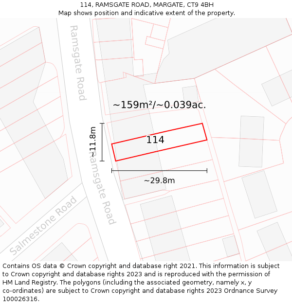 114, RAMSGATE ROAD, MARGATE, CT9 4BH: Plot and title map