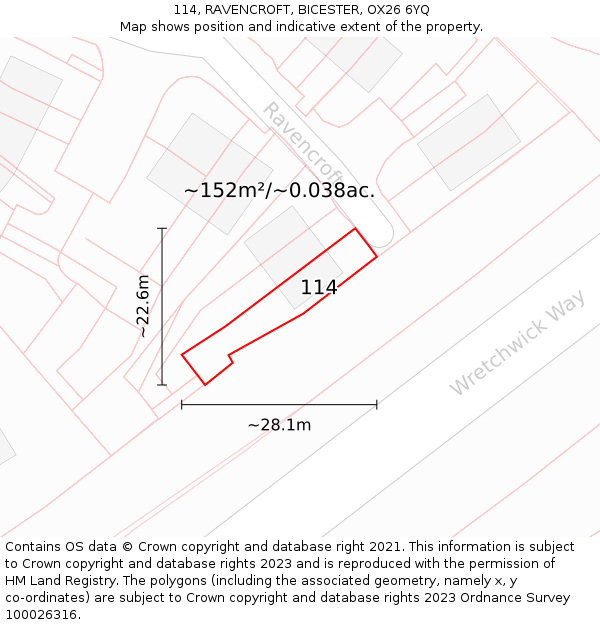 114, RAVENCROFT, BICESTER, OX26 6YQ: Plot and title map