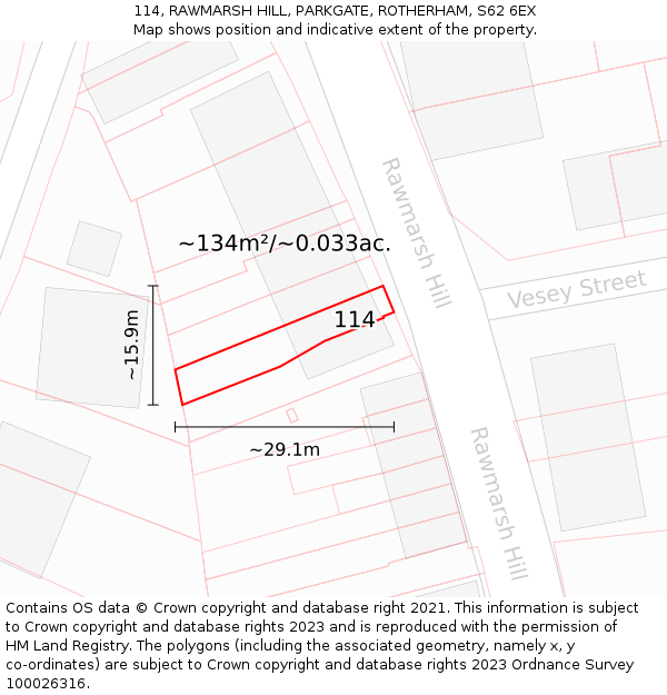 114, RAWMARSH HILL, PARKGATE, ROTHERHAM, S62 6EX: Plot and title map